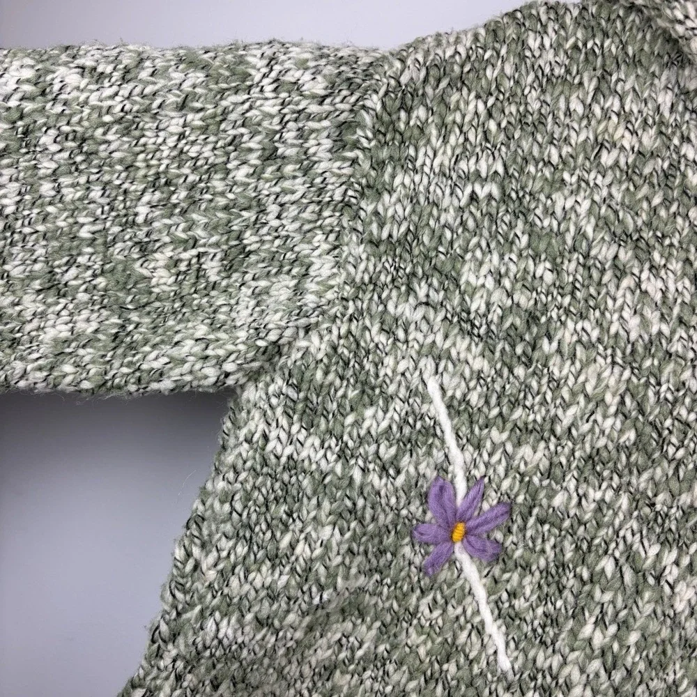 Vtg The Sweater Venture Hand Knit Wool Hooded Jacket Womens L Floral Fairy Boho - Picture 5 of 12